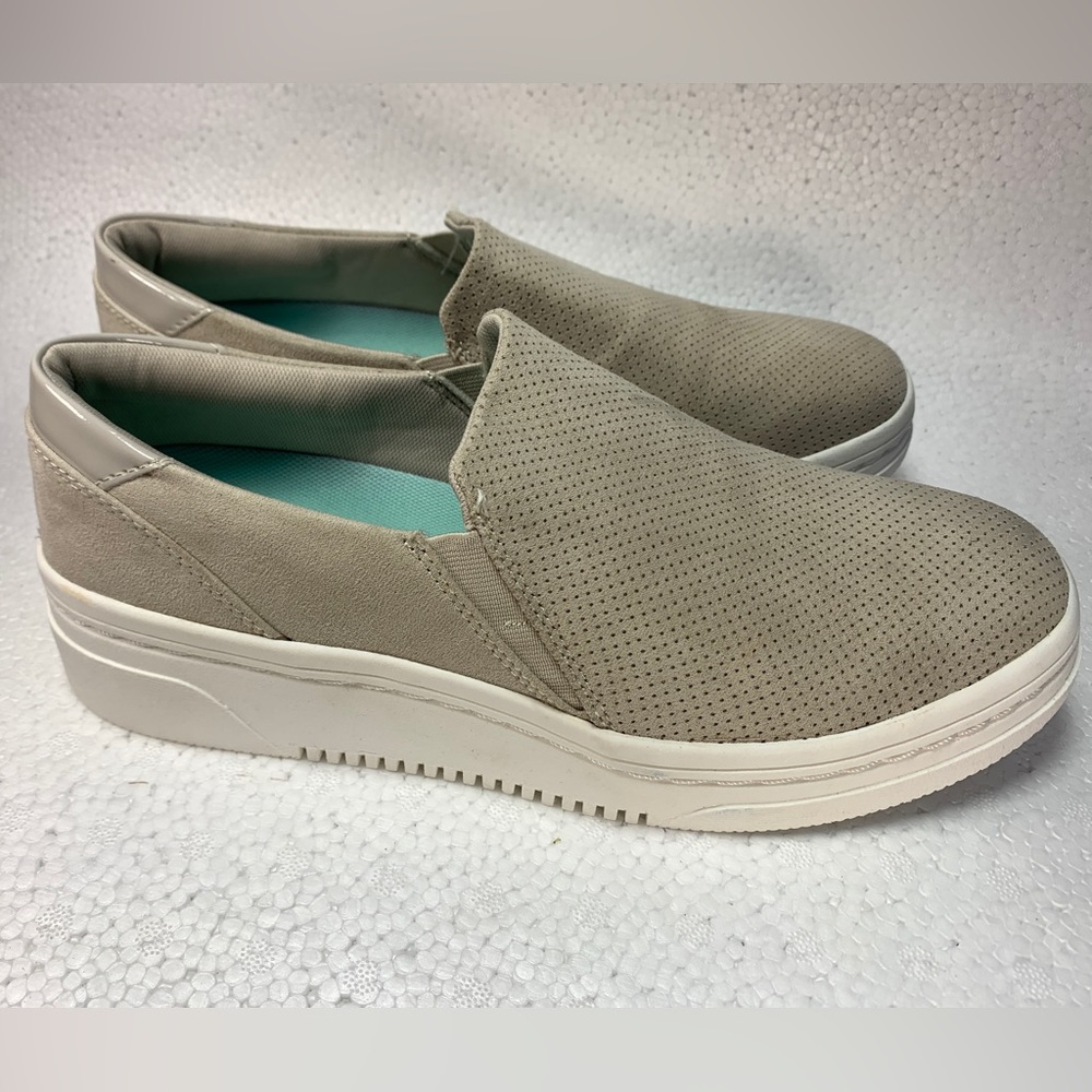 dr. Scholl's comfort sneakers slip on beige tan sz 10 40 suede